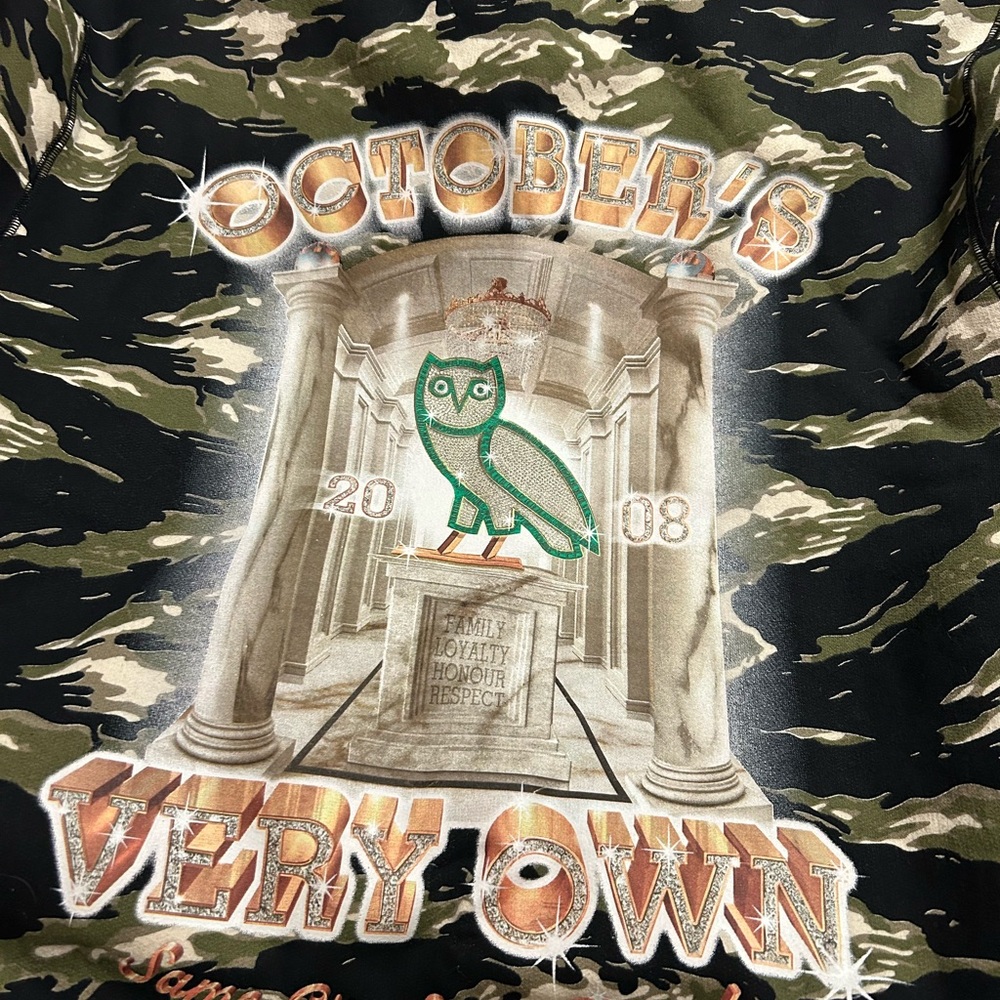 OVO Crewneck Sweater Green Camo with Gold Logo